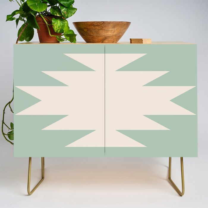 Geometric Southwestern Minimalism - Neutral Sage Green Credenza Gallery Image 1