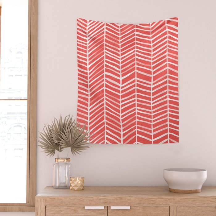 Coral Herringbone Wall Tapestry Gallery Image 2