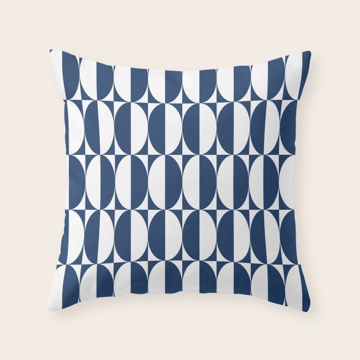 Mid Century Modern Geometric Half Oval Pattern 248 Navy Blue Throw Pillow Gallery Image 6