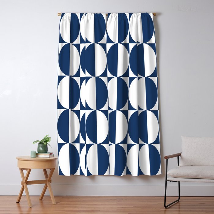 Mid Century Modern Geometric Half Oval Pattern 248 Navy Blue Window Curtain Gallery Image 5