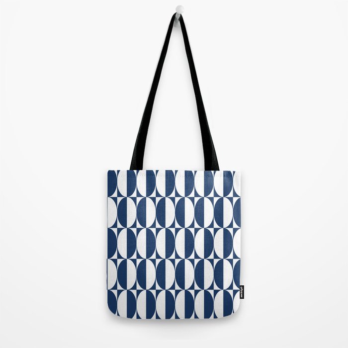 Mid Century Modern Geometric Half Oval Pattern 248 Navy Blue Tote Bag Gallery Image 2