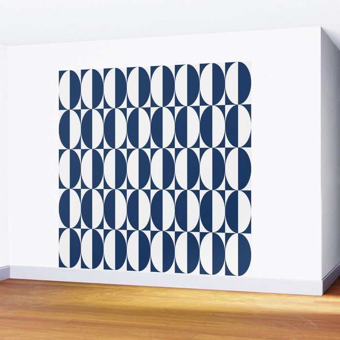 Mid Century Modern Geometric Half Oval Pattern 248 Navy Blue Wall Mural Gallery Image 2