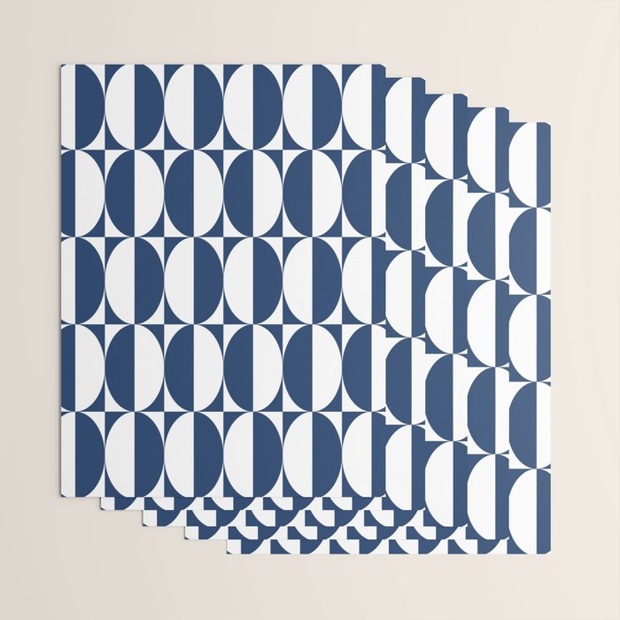 Mid Century Modern Geometric Half Oval Pattern 248 Navy Blue Wrapping Paper Gallery Image 3
