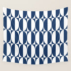Mid Century Modern Geometric Half Oval Pattern 248 Navy Blue Wall Tapestry Gallery Image 4