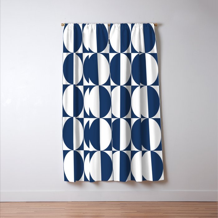 Mid Century Modern Geometric Half Oval Pattern 248 Navy Blue Window Curtain Gallery Image 3