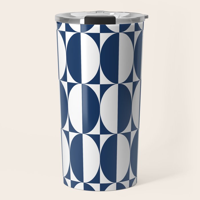 Mid Century Modern Geometric Half Oval Pattern 248 Navy Blue Travel Mug Gallery Image 1