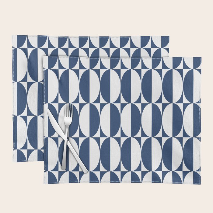 Mid Century Modern Geometric Half Oval Pattern 248 Navy Blue Placemat Gallery Image 1