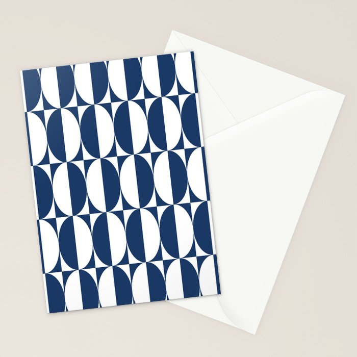 Mid Century Modern Geometric Half Oval Pattern 248 Navy Blue Stationery Card Gallery Image 2