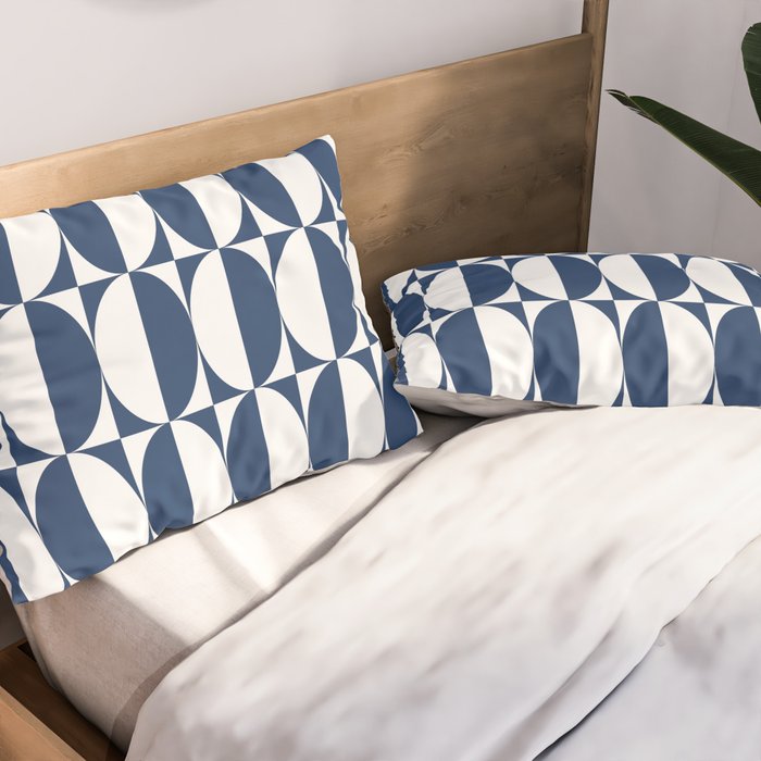 Mid Century Modern Geometric Half Oval Pattern 248 Navy Blue Pillow Sham Gallery Image 2