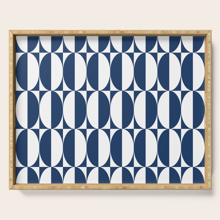 Mid Century Modern Geometric Half Oval Pattern 248 Navy Blue Serving Tray Gallery Image 1