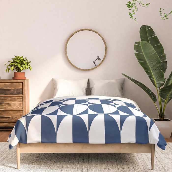 Mid Century Modern Geometric Half Oval Pattern 248 Navy Blue Comforter Gallery Image 3