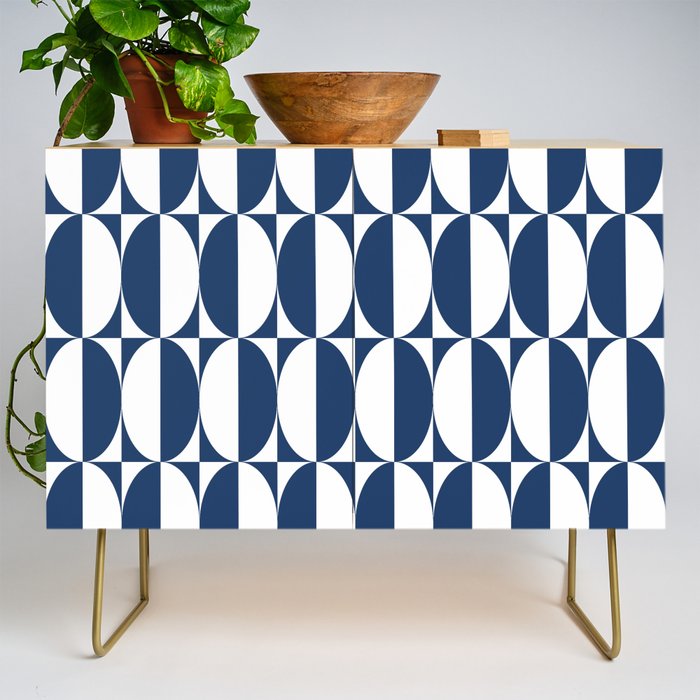 Mid Century Modern Geometric Half Oval Pattern 248 Navy Blue Credenza Gallery Image 1