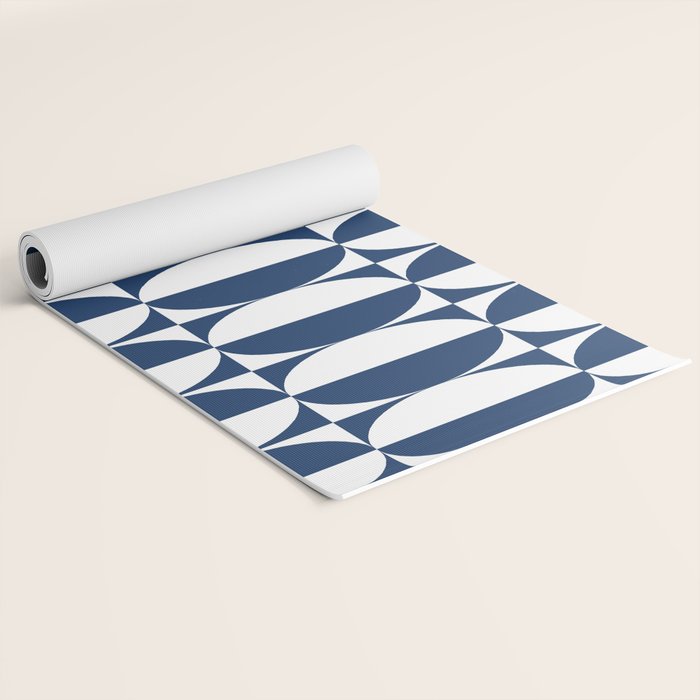 Mid Century Modern Geometric Half Oval Pattern 248 Navy Blue Yoga Mat Gallery Image 2