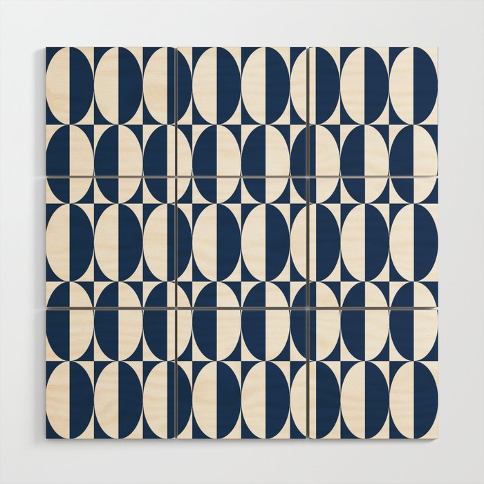Mid Century Modern Geometric Half Oval Pattern 248 Navy Blue Wood Wall Art Gallery Image 1