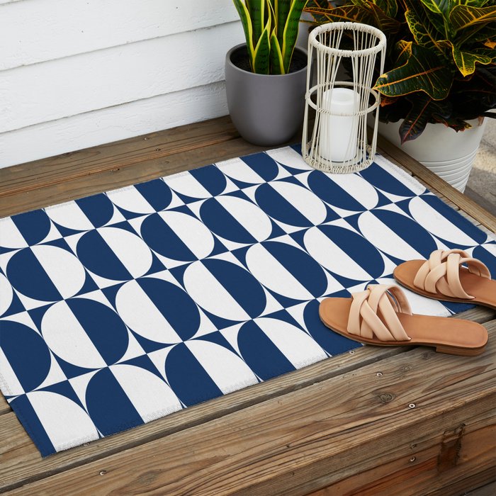Mid Century Modern Geometric Half Oval Pattern 248 Navy Blue Outdoor Rug Gallery Image 2