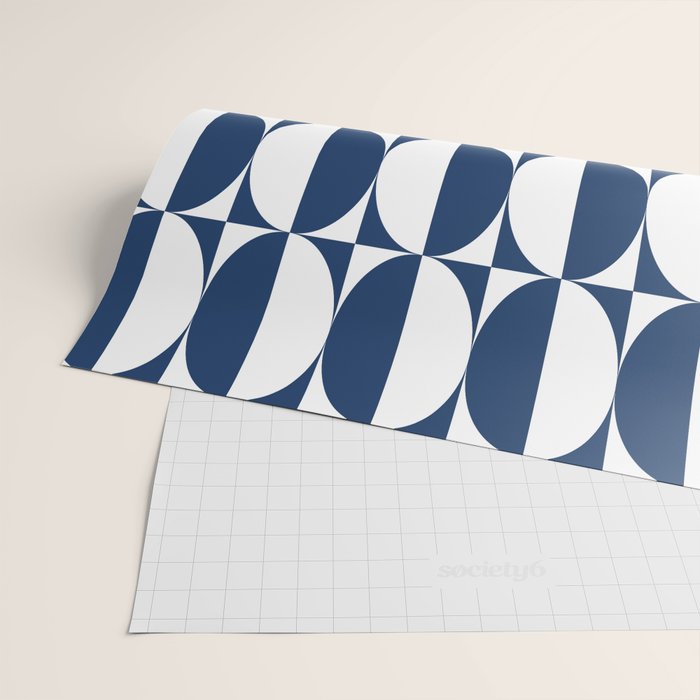 Mid Century Modern Geometric Half Oval Pattern 248 Navy Blue Wrapping Paper Gallery Image 2
