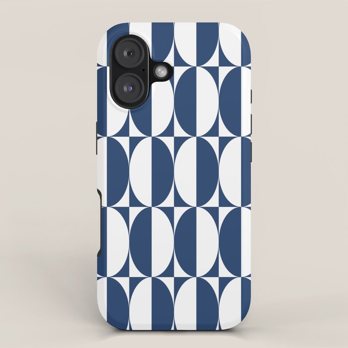 Mid Century Modern Geometric Half Oval Pattern 248 Navy Blue iPhone Case Gallery Image 1