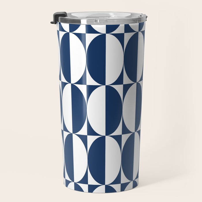 Mid Century Modern Geometric Half Oval Pattern 248 Navy Blue Travel Mug Gallery Image 3