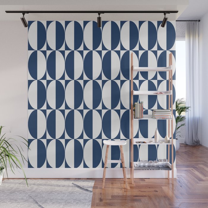 Mid Century Modern Geometric Half Oval Pattern 248 Navy Blue Wall Mural Gallery Image 1