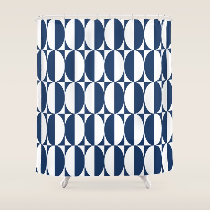 Mid Century Modern Geometric Half Oval Pattern 248 Navy Blue Shower Curtain Gallery Image 1