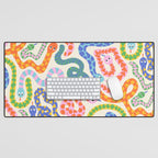Happy Snakes Light - Bright Rainbow Textured Snakes With Funky Geometric Patterns on Cream Desk Mat Gallery Image 1