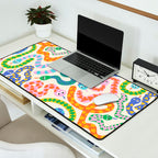 Happy Snakes Light - Bright Rainbow Textured Snakes With Funky Geometric Patterns on Cream Desk Mat Gallery Image 2