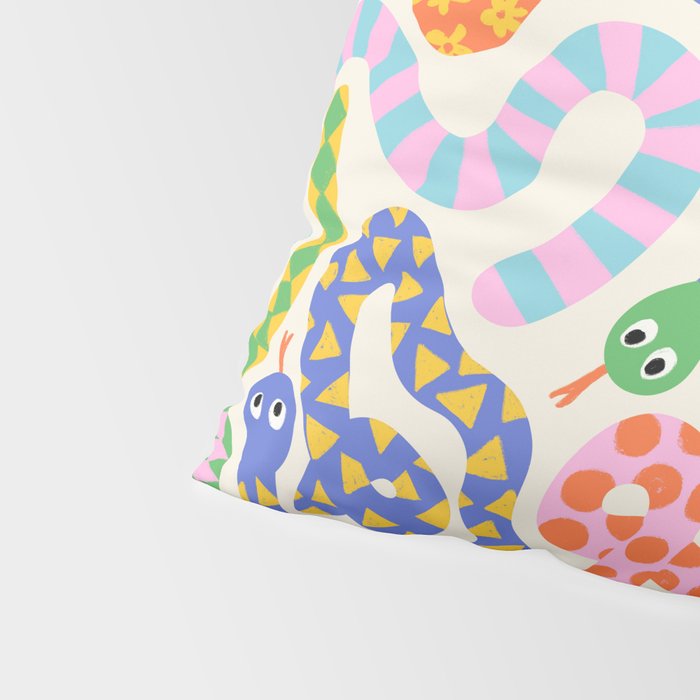 Happy Snakes Light - Bright Rainbow Textured Snakes With Funky Geometric Patterns on Cream Pillow Sham Gallery Image 4