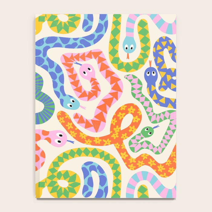 Happy Snakes Light - Bright Rainbow Textured Snakes With Funky Geometric Patterns on Cream Notebook Gallery Image 4