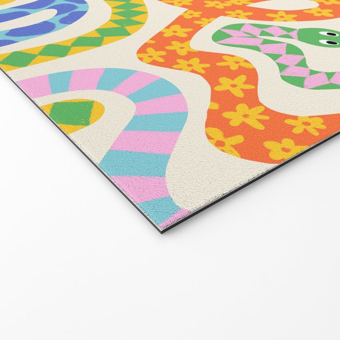 Happy Snakes Light - Bright Rainbow Textured Snakes With Funky Geometric Patterns on Cream Welcome Mat Gallery Image 2