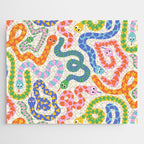 Happy Snakes Light - Bright Rainbow Textured Snakes With Funky Geometric Patterns on Cream Jigsaw Puzzle Gallery Image 1