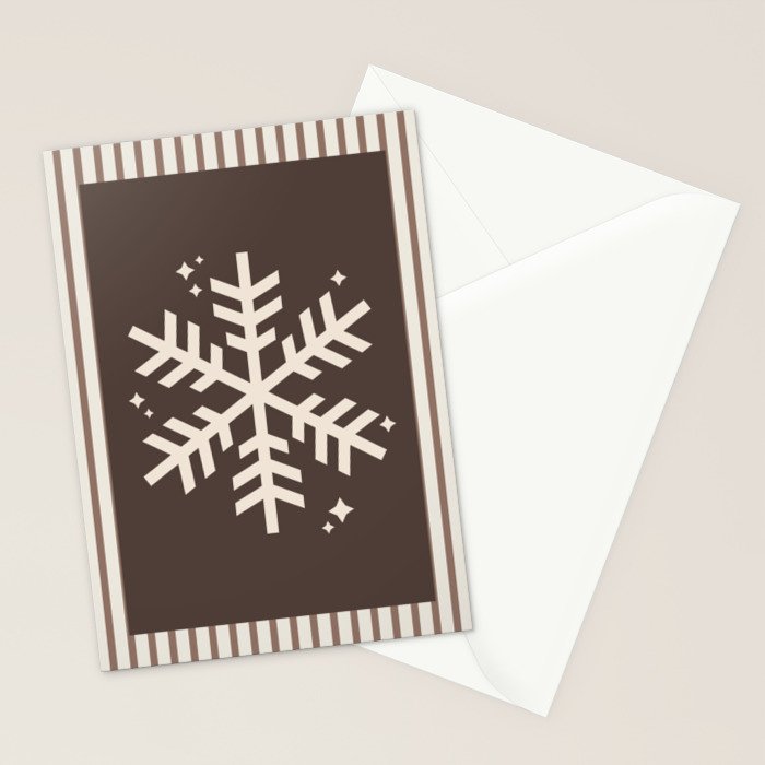 Snowflake Brown Striped Stationery Card Gallery Image 2