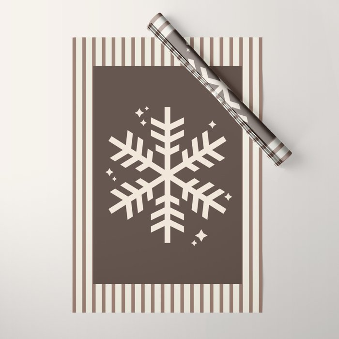 Snowflake Brown Striped Wrapping Paper Gallery Image 1