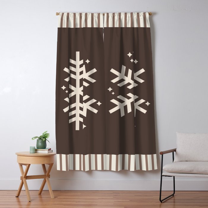 Snowflake Brown Striped Window Curtain Gallery Image 5