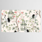 Chinoiserie Blush Pink Blooming Peony Pagoda Bird Garden Pattern Tablecloth Gallery Image 2