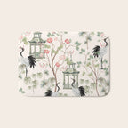 Chinoiserie Blush Pink Blooming Peony Pagoda Bird Garden Pattern Bath Mat Gallery Image 1