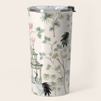 Chinoiserie Blush Pink Blooming Peony Pagoda Bird Garden Pattern Travel Mug Gallery Image 2