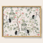 Chinoiserie Blush Pink Blooming Peony Pagoda Bird Garden Pattern Serving Tray Gallery Image 1