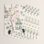 Chinoiserie Blush Pink Blooming Peony Pagoda Bird Garden Pattern Wrapping Paper Gallery Image 3