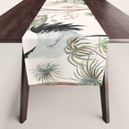 Chinoiserie Blush Pink Blooming Peony Pagoda Bird Garden Pattern Table Runner Gallery Image 1