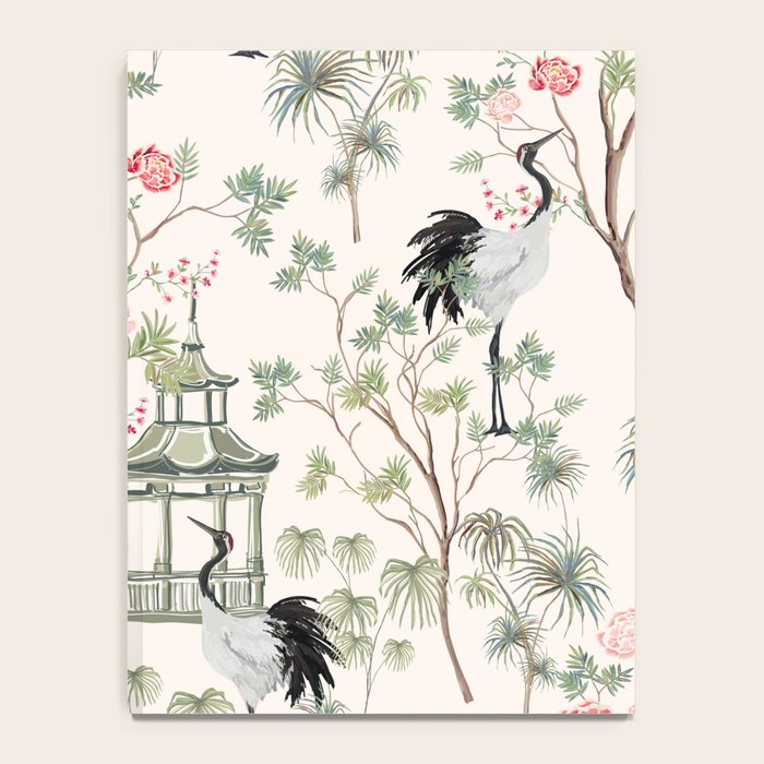 Chinoiserie Blush Pink Blooming Peony Pagoda Bird Garden Pattern Notebook Gallery Image 4