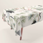 Chinoiserie Blush Pink Blooming Peony Pagoda Bird Garden Pattern Tablecloth Gallery Image 1