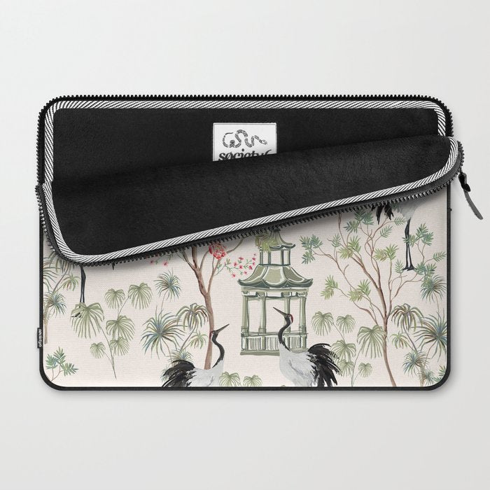 Chinoiserie Blush Pink Blooming Peony Pagoda Bird Garden Pattern Laptop Sleeve Gallery Image 2
