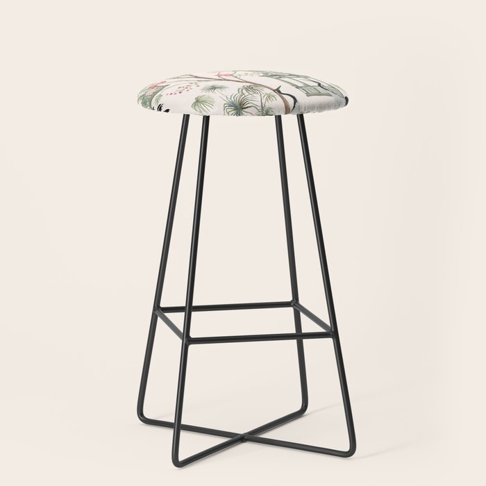 Chinoiserie Blush Pink Blooming Peony Pagoda Bird Garden Pattern Stool Gallery Image 1