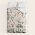 Chinoiserie Blush Pink Blooming Peony Pagoda Bird Garden Pattern Duvet Cover Gallery Image 6