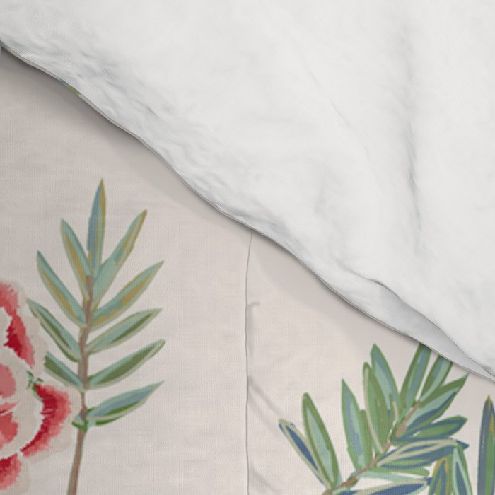 Chinoiserie Blush Pink Blooming Peony Pagoda Bird Garden Pattern Comforter Gallery Image 4