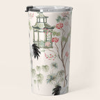 Chinoiserie Blush Pink Blooming Peony Pagoda Bird Garden Pattern Travel Mug Gallery Image 3