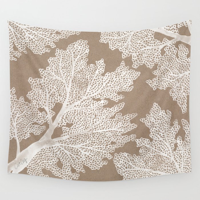 Sea Fan Coral - White on Kraft Wall Tapestry Gallery Image 1