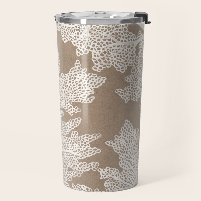 Sea Fan Coral - White on Kraft Travel Mug Gallery Image 2