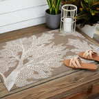 Sea Fan Coral - White on Kraft Outdoor Rug Gallery Image 2