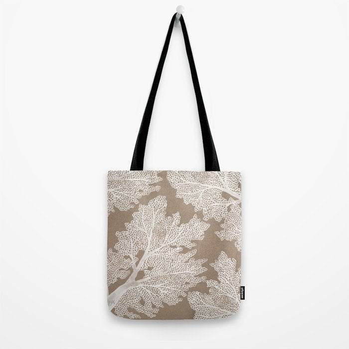 Sea Fan Coral - White on Kraft Tote Bag Gallery Image 2
